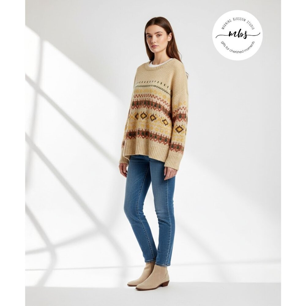 NWOT Korye Aztec Crew Neck Cable Knit‎ Sweater Multicolors Women 1X